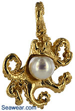 gold octopus necklace pendant with pearl body