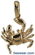 14kt gold fiddler crab jewelry pendant with full claws