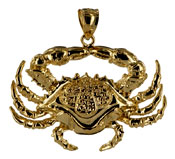 jumbo 14kt gold very detailed crab necklace pendant