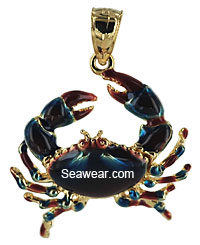 14k crab pendant with enamel