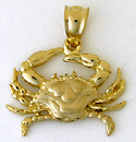 14kt gold blue crab necklace pendant with satin finished body and polished legs