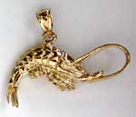 gold 3D shrimp pendant jewelry