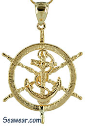 ships yacht wheel with anchor jewelry pendant