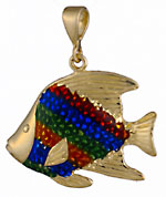 tropical reef angel fish and eamel pendant