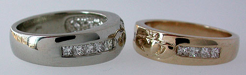 white and yellow gold princess cut diamonds