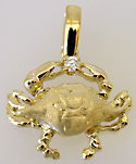 14kt satin and polished blue crab with .05ct diamond necklace