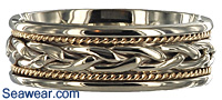 white gold woven ring with yellow gold