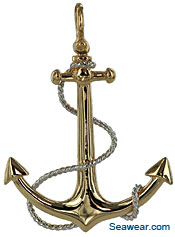 14kt 3D full round fouled anchor necklace pendant