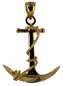 3D fouled ships anchor with correct flukes in solid 14kt gold