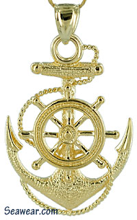 skippers anchor with ships wheel and fouled anchor jewelr pendant