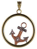 14kt tri color gold circle anchor pendant