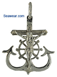 silver navy sailor anchor crucifix necklace pendant