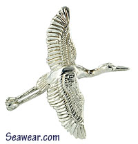 argentium silver great blue heron pendant  just taking off from marsh