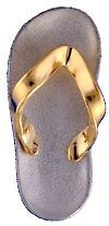 white gold flip flop with yellow toe strap
