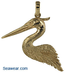 14k gold great blue heron necklace pendant