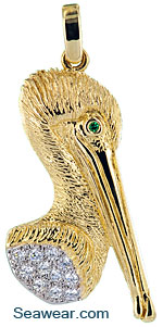 14kt pelican necklace jewelry pendant with emerald and diamonds
