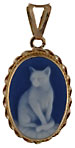 14kt and porcelain cat cameo jewelry necklace