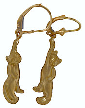 14k gold lever back hanging cat jewelry earrings