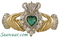 diamond emerald claddagh ring from Ireland