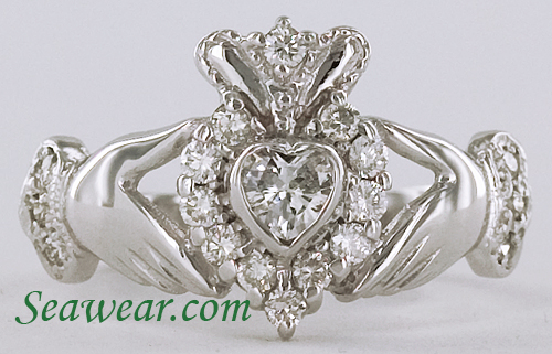 white gold 3/4ct diamond Claddagh ring
