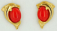 dolphin earrings with coral cabachon