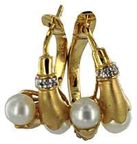 18kt gold pearl and diamond tulip mount earrings