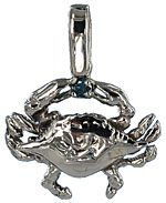 white gold maryland blue crab necklace pendant with blue diamond