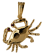 14kt gold blue crab with ruby eyes necklace jewelry