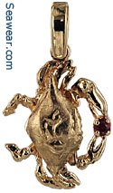 14kt gold Maryland blue crab jewelry pendant with ruby