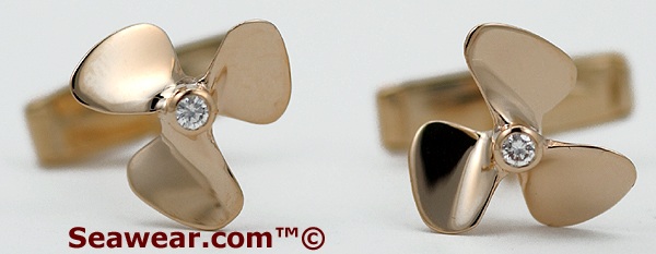 solid 14kt gold diamond propeller cufflinks