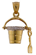 14kt gold beach pail and shovel jewelry charm with VS diamonds