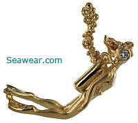 female gold scuba diver pendant