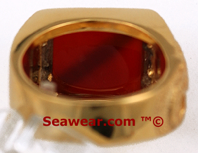 underside showing carnelian stone in scuba diver ring