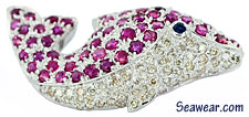 18kt white gold diamond and ruby dolphin porpoise jewelry brooch