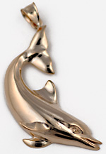 14kt diving dolphin necklace pendant with tail mounted bail