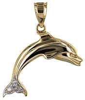 14kt gold dolphin pendant with .08cts diamond tail