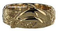 dolphin couple wedding band with textured waves ring