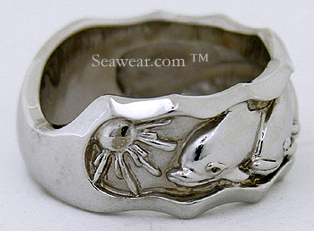 white gold dolphin wedding band with sunrise