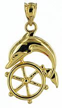 14kt dolphin and ships wheel pendant
