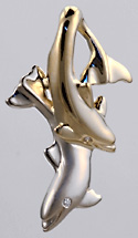 14kt white and yellow gold entwined dolphins with diamond eyes