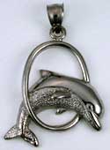 14kt white gold dolphin leaping through hoop