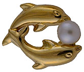14kt double dolphin and pearl earrings