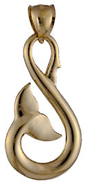 tribal whale tail fish hook pendant 14k gold