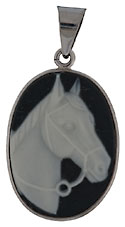 14kt white gold porcelain horse cameo necklace pendant