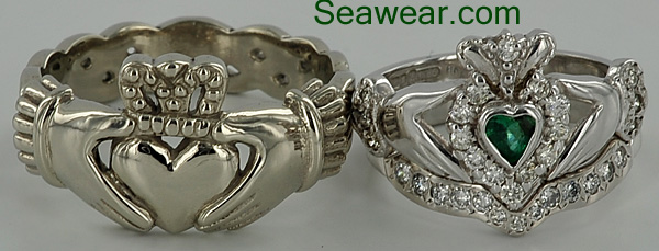 white gold celtic claddagh wedding set rings