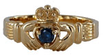 14k Claddagh ring with blue diamond