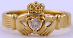 14k claddagh ring with white diamond