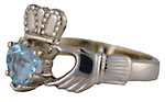 14kt white gold aquamarine Claddaghr ring