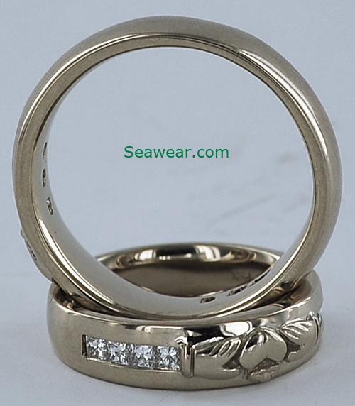 palladium white gold Claddagh wedding rings