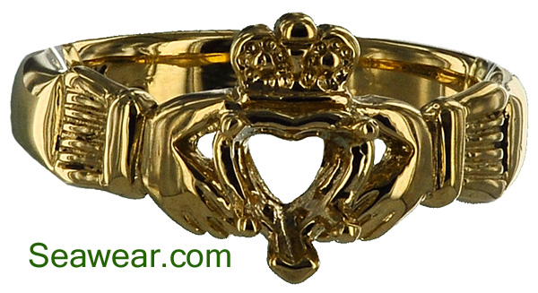 gold Claddagh solitaire engagement or birthstone ring